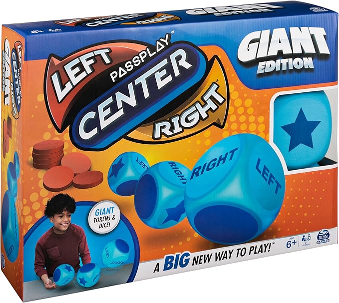 Spin Master Games, Left Center Right Giant Edition, Family Game for Indoor & Outdoor Fun with Big Oversized Board, for Family and Kids, 2-4 Players, Ages 6 & Up