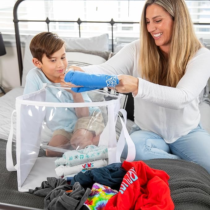 2 Pack Extra Large Toy Storage Clear Bags with Zipper 14"x14"x14" Clear Plastic Bins with Handle, Toy Organizer for Kids playroom, Blocks, Clothes, Stuffed Animal Storage