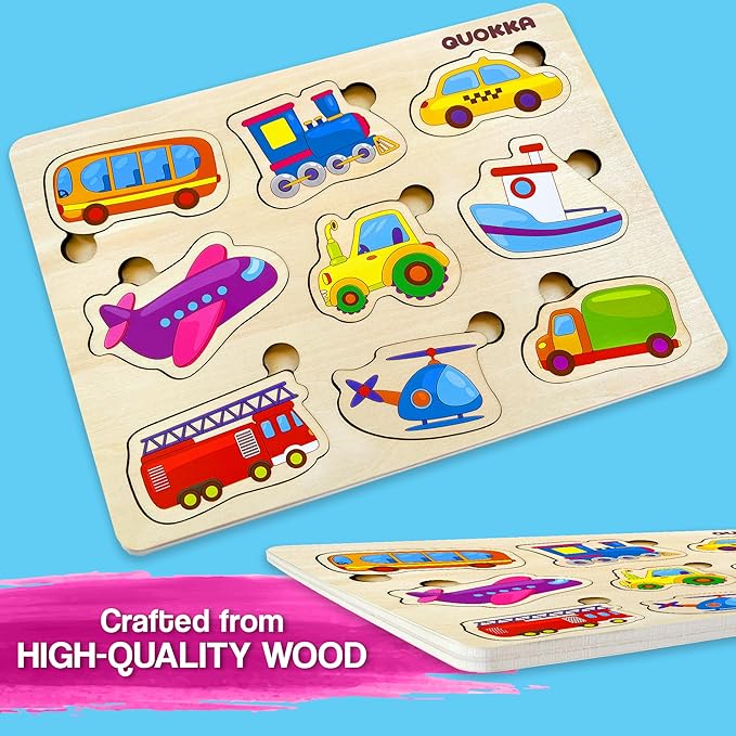 QUOKKA Wooden Puzzles for Toddlers 3-5 - Cars Toddler Puzzles 1-3 Years Old - Gift Educational Toys for Boys and Girls - Wood Games for Children's Learning 2-4