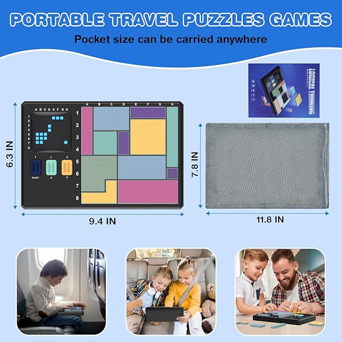 Blocks Pattern Matching Puzzle Games, Original Challenges Brain Teaser Toys for Kids & Teens, IQ Montessori STEM Educational Game for Boys Girls, Travel Games for Road Trips (Black)