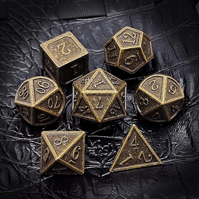 Haxtec DND Metal Dice Set 7PCS D&D Dice of D20 D12 D10 D8 D6 D4 for Dungeons and Dragons RPG Dice Games-Antique Bronze Dice