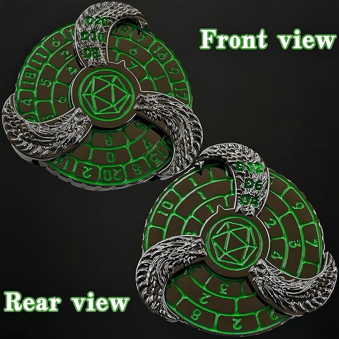 D&D Themed Fidget Spinner, dice Spinner, D4,D6, D8, D10, D12,D20,D% 7-in-1 Metal dice, Perfect for D&D Dungeons and Dragons, RPG and Pathfinder Role Playing Games (Green)