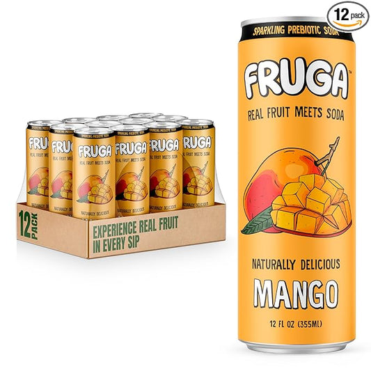 FRUGA Mango Sparkling Fruit Super Soda | Prebiotic Soda, Low Calorie, Healthy Soda Benefits and Vitamin Boost