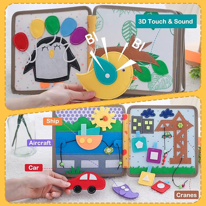 Busy Book for Toddlers 1-3, Montessori Deer Busy Book Toy for Girls, Preschool Learning Book Toy for Kids