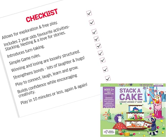 Chalk and Chuckles Stack a Cake First Game for 3-6 Years. Stacking Board Game for Preschool Kids, Social Emotional Skills Development (Ages 2+), Educational Gifts for Toddlers