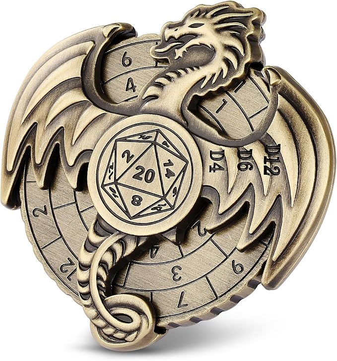 Spinner DND Dice Set, 7-in-1 Dragon Metallic D&D Dice, Dragon Roulette Dice Spinner for DND Dice Set, D&D Gifts with Gift Box, Role Playing Game Board Game Accessories, Bronze