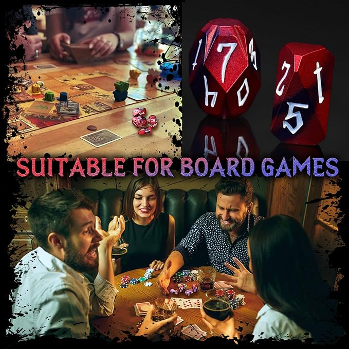 Metal Dice Set D and D for Dungeons and Dragon, Metal Polyhedral DND Dice with Cardboard Box Unique Cool RPG Dice for Role Playing Tabletop Games Gifts (Black Red)