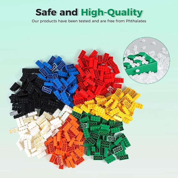 500 Piece Classic Building Bricks and 1 Gray Baseplate, 2x4 Bricks Bulk Creative Building Toys, Blocks Bulk for Kids Ages 6+, 7 Colors