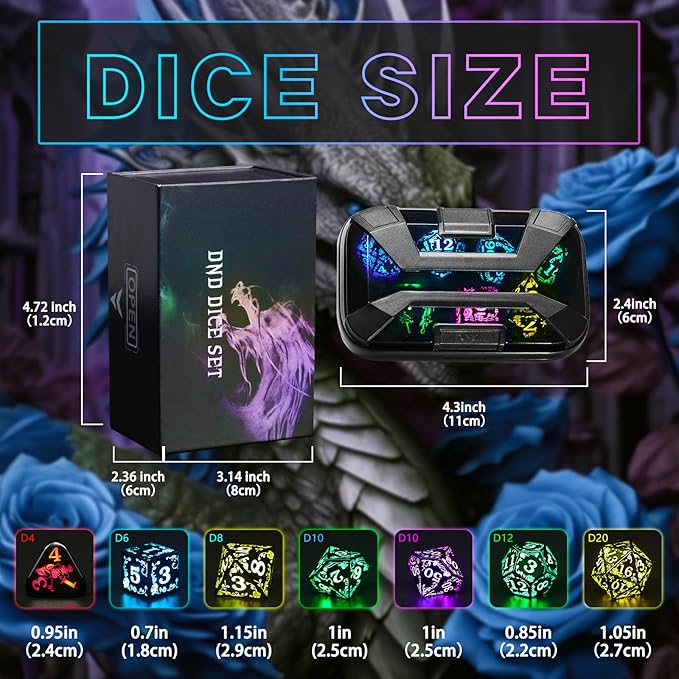 Light up LED Dice Set D and D Rechargeable for Dungeons and Dragons RGB DND Dice with Charging Box 7-Color Polyhedral Role Playing Dice for DND Gifts RPG Tabletop Games (Rose RGB)
