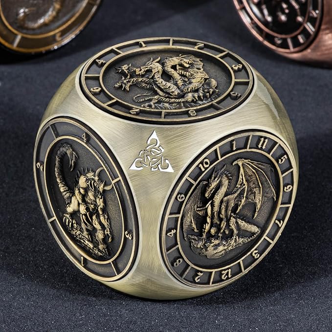 7 in 1 Spinner DND Dice Set D&D, Metal D and D Dice with Gift Box, Dungeons Dragons Role Playing Dice, Bronze