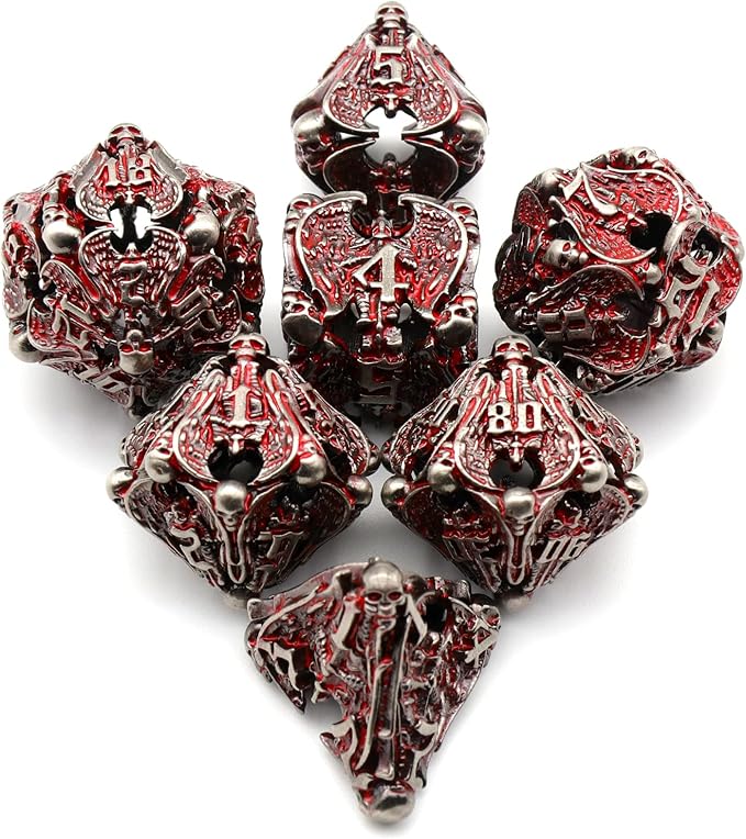 DND Dice, Metal Dice Set D&D Dungeons and Dragons Dices, Hollow Dice Set Polyhedral Dice Role Playing Dice Gaming D and D Dice for Board Game RPG (Angel Blood)