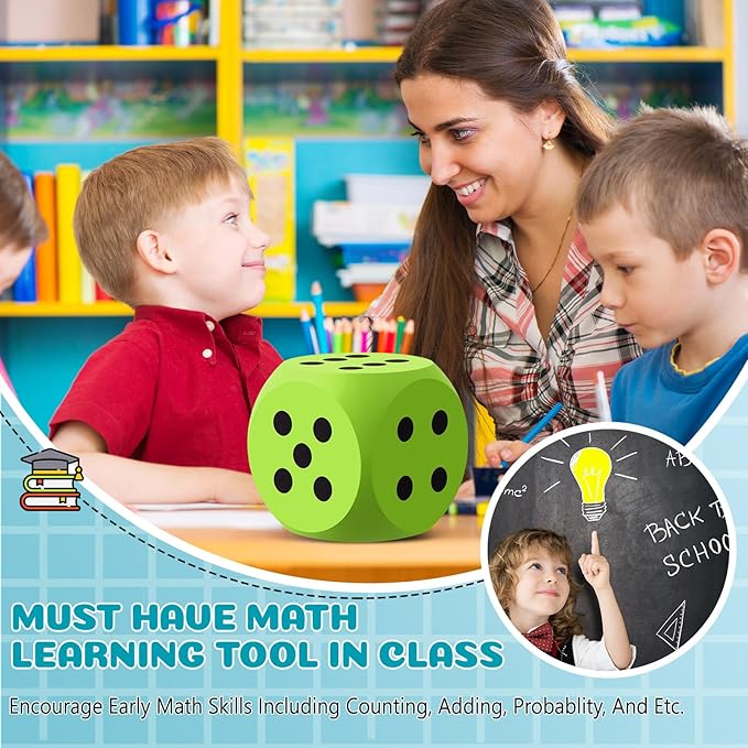 Shappy 6 Inches Foam Dice Fun Filled Large Educational Toy Kawaii Giant Dice Decorative Eva Foam Jumbo Cube Big Square Building Blocks for Game Nights Learning Sessions(Green,1 Pc)