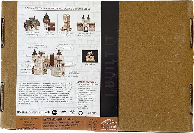 I BUILT IT Rook P Castle Tower - 3D Wooden Puzzle - DIY 28mm Scale Model Building Kit - Educational Toy - Creative Gift - Tabletop Miniature Terrain Kit