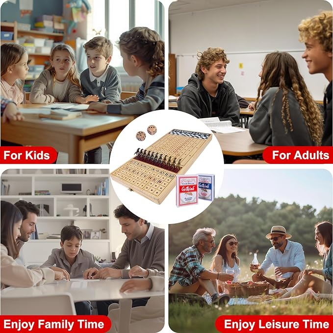 Large 23 inches Horse Race Board Game, Premium Durable Foldable Wooden Box, Horse Racing Game with 11 Retro Metal Horses, 2 Dices and 2 Playing Cards Fun Family Night Games for Adults Kids