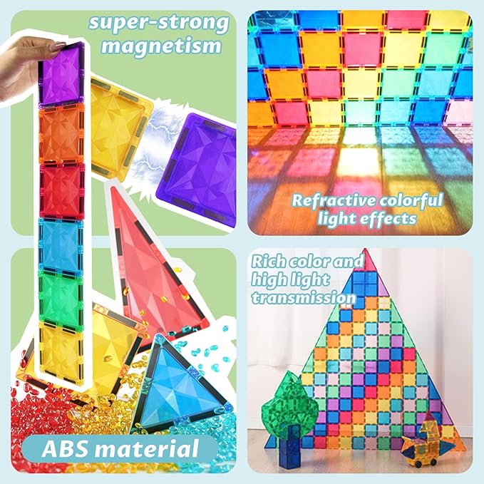Magnetic Building Tiles 100 PCS Magnets Stacking Kids Toys STEM Sensory Games Educational Construction Toys Christmas Toy Gift for Boys and Girls 3 Year Old Up (Large)