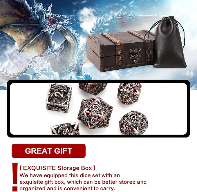 AncientDeer 7pcs Metal Polyhedral Dice Set - Hollow Pure Copper D&D Dice, Used for Dungeon and Dragons, Role-play RPG Games