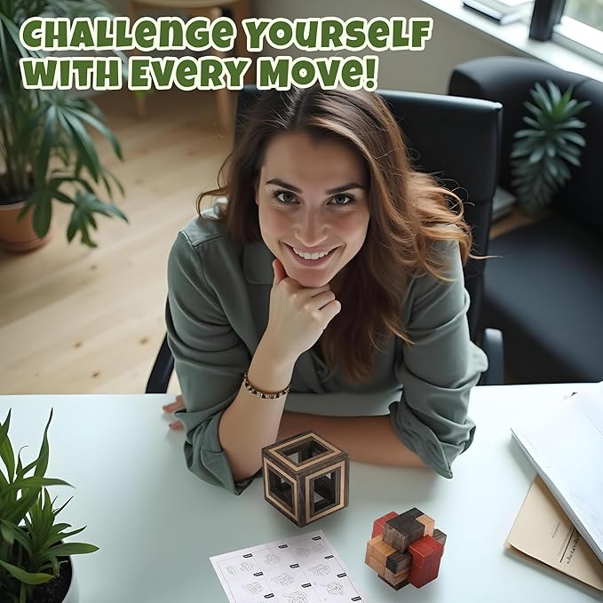 Sharp Brain Zone Wooden Brain Teaser Puzzles for Adults & Kids (Magic Box)