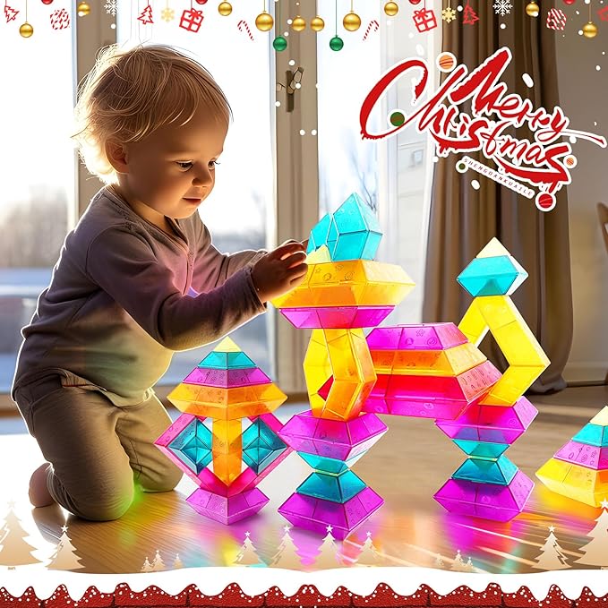 Building Block Sets for Kids 1 2 3 4 5 6 Year Old, 30 Pcs Stacking Blocks Toys for Boys Girls, STEM Preschool Learning Activities Educational Light Table Toys Gifts for Toddlers Children Age 18+ Month