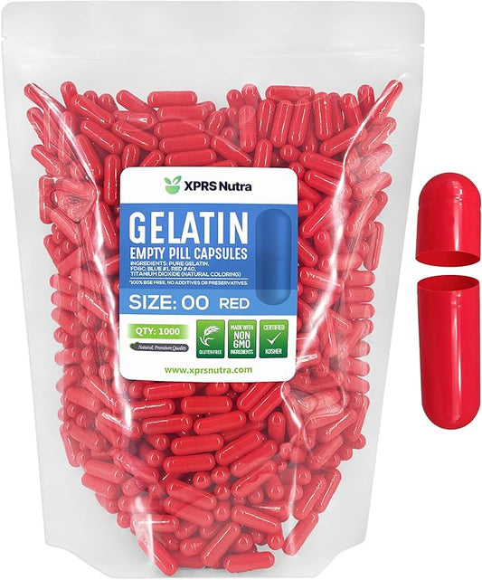 XPRS Nutra Size 00 Empty Capsules - 1000 Count Empty Gelatin Capsules - Pills DIY Capsule Filling - Fillable Pill Gel Caps for Do-It-Yourself Supplements (Red)