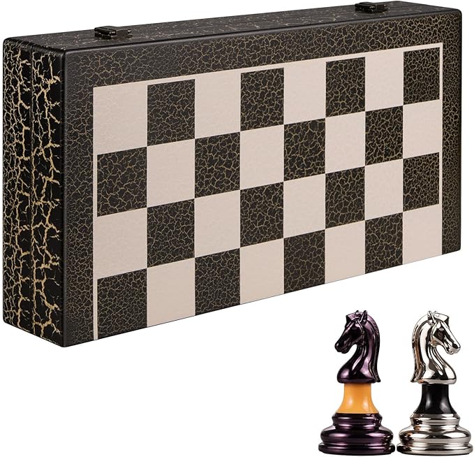 Chess Set 16" Wooden Foldable Black White Chess Board 3.5" Luxury Weighted Acrylic Chess Pieces with Storage Slots for Adults Children Gift Large