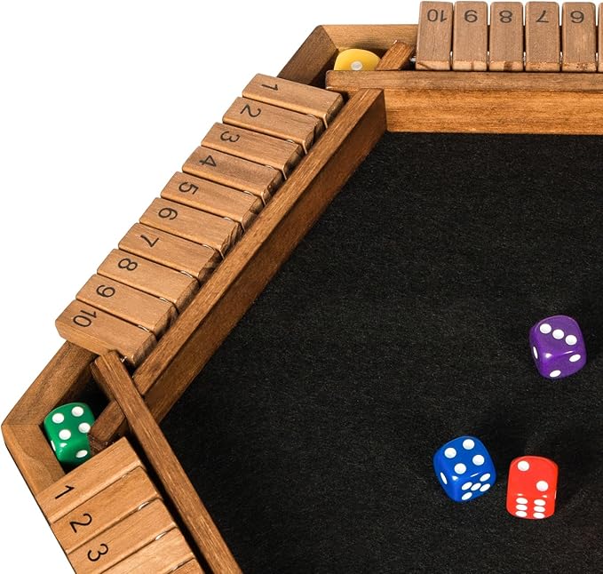 1-6 Players Shut The Box Dice Game, Wooden Board Table Math Game for Kids Adult with 24 Dice, Close The Box Game for Family, Party, Christmas, Birthday