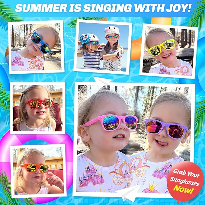 GINMIC Kids sunglasses bulk, Kids Sunglasses Party Favor, 12Pack Neon Sunglasses with UV400 Protection for Kids, Boys and Girls Age 3-8, Goody Bag Favors, Great Gift for Pool, Birthday Party Supplies
