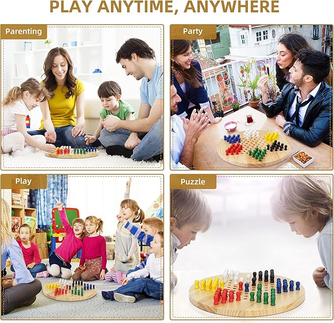 Chinese Checkers Board - Classic Strategy Game & Fun for The Whole Family, Includes 60 Wooden Pegs in 6 Colors, Made with Natural Wood (11.5 Inch)