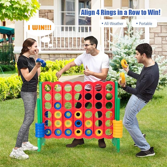 Costzon Giant 4-in-A-Row, Jumbo 4-to-Score Giant Game Set for Kids & Adults, Indoor Outdoor Yard Connect Game, 3.5FT Tall with 42 Jumbo Rings & Quick-Release Slider, Perfect for Family & Party Games