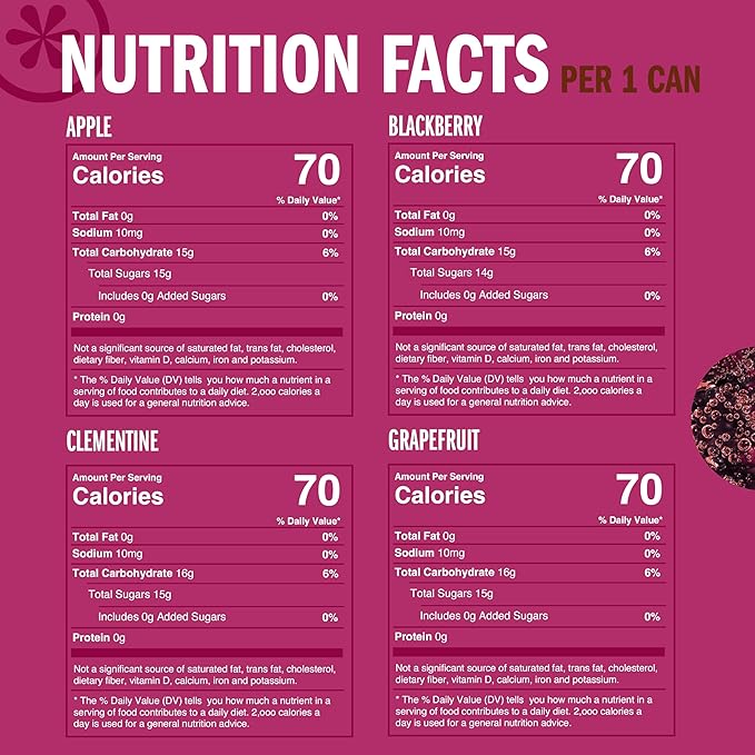 IZZE Sparkling Juice Beverage Blend, Variety Pack, Blackberry, Clementine, Apple, Grapefruit, No Sugar Added, 8.4 FL OZ, 24 Cans