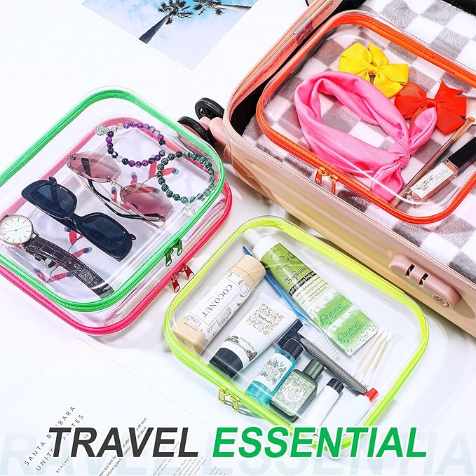 Hoolerry 4 Pcs Hard Clear Zipper Case Transparent Cases for Snacks Makeup Bag Plastic Storage Box Containers for Building Blocks, Puzzles, Cosmetics (Fluorescent,9.8 x 7.9 x 2 in)