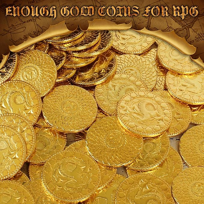 50 PCS DND Fantasy Metal Gold Coins & Leather Pouch for Dungeons & Dragons Novelty Tabletop RPG Board Games Tokens Treasure Coins for Party Tablelap Games Accessories Addons Medieval Game