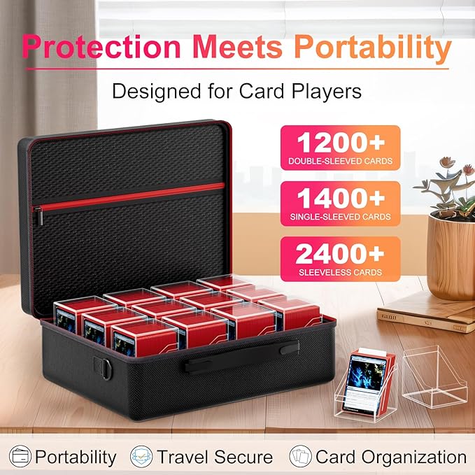 Card Deck Box with Portable Case, 12 Pack Clear Commander Deck Box with 12 Dividers, Holds 1200+ Double Sleeved Cards, Fit for MTG, YuGiOh, TCG