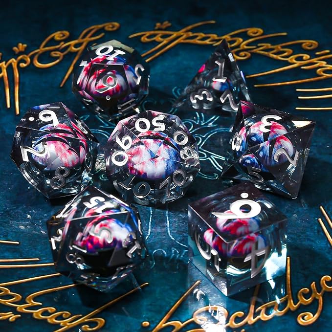 Sharp Edge Dice Set,Liquid Core Dragon Eye Dice for DND RPG Role Playing Table Games