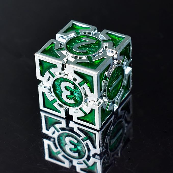 RULE DICE DND Metal Dice Set, D&D Dungeons and Dragons Dice, Cool Large Weighted 7 die Green Metal DND Dice Set, RPG MTG Role Playing Polyhedral Dice Set with D & D Gifts Box, D and D Dice Set