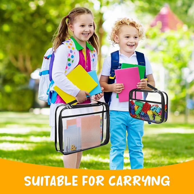 8 Packs Toy Storage Bags with Zipper, Reusable Clear PVC Board Game Storage, Travel Waterproof Organizer Bags with Portable Handle for Building Blocks, Bricks, Puzzles, Books