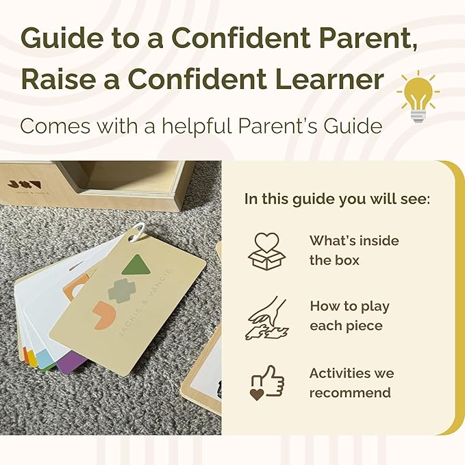 Jackie & Vancie Montessori Toy Set for Babies 7 to 12 Months, Sensory Playkit 6 in 1 Wooden Learning Toys with Object Permanence, Rainbow Stacker, Mirror Puzzle, Sensory Blocks, Egg & Cup, Wooden Book