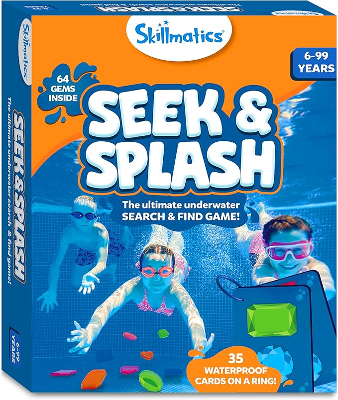 Skillmatics Pool Toys - Seek & Splash, Search & Find Water Game, Swimming Pool Dive Toy for Kids, Summer Fun & Gifts for Boys & Girls Ages 6, 7, 8, 9, 10, 11 & Up, Includes 64 Colorful Gems