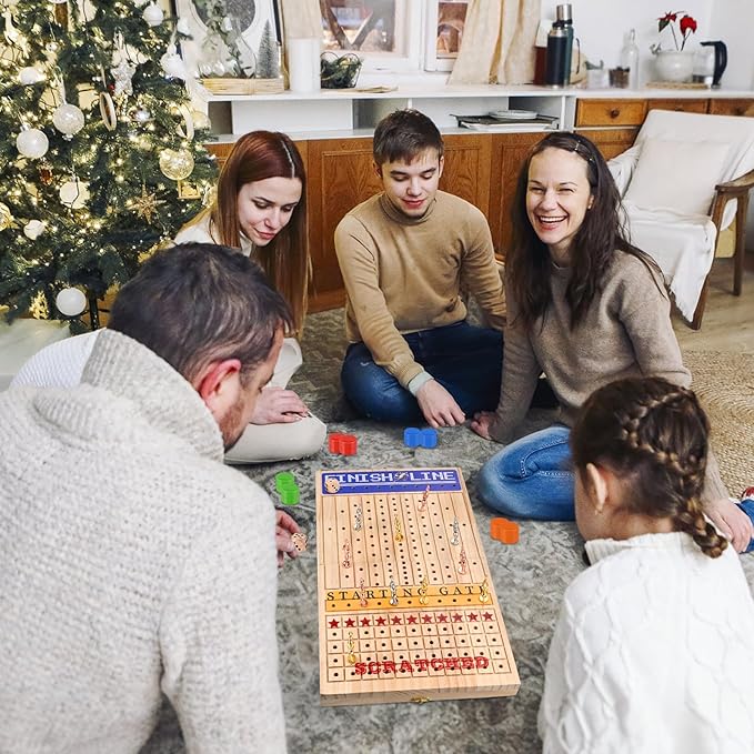 21 inches Horse Racing Game, Horse Race Board Game with 11 Metal Horses, Wood Folding Board Game with 120PCS Chips, 2 Dice and 2 Decks of Cards,for Friends Adults Family Party Game Night