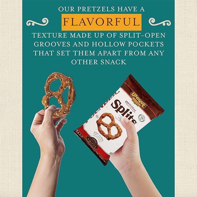 Unique Snacks Original Splits Pretzels, Delicious Homestyle Baked Snack Bag, OU Kosher, and Non-GMO Food, No Artificial Flavor, 16 Oz. Bags, Pack of 12