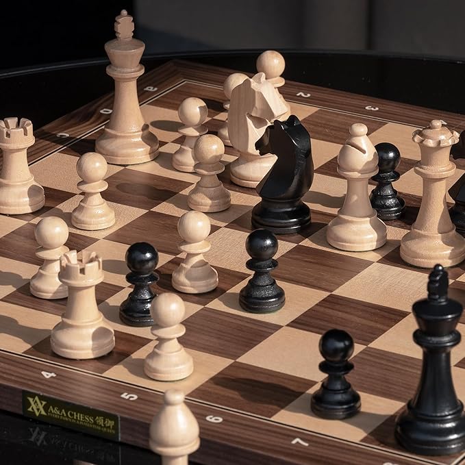 A&A Premium Triple Weighted Staunton Wooden Chess Pieces w/ 2 Extra Queen - King Height 3.75"/9.5cm / 2 Storage Bags