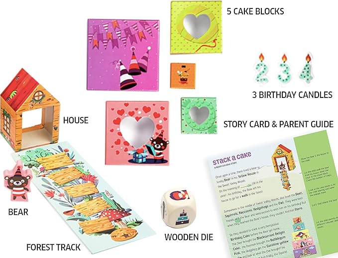 Chalk and Chuckles Stack a Cake First Game for 3-6 Years. Stacking Board Game for Preschool Kids, Social Emotional Skills Development (Ages 2+), Educational Gifts for Toddlers