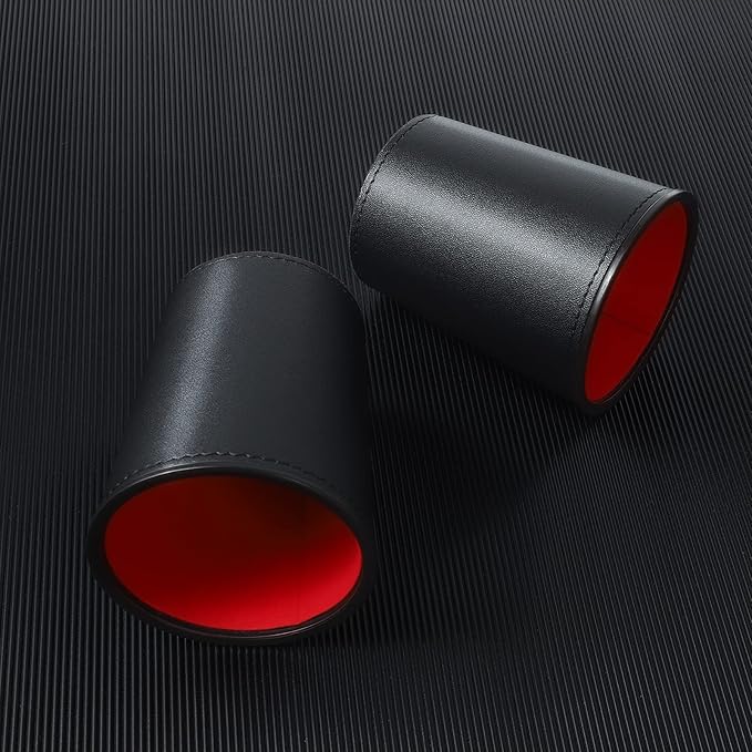 Leather Dice Cup Set, 6 Dice Cups+30 Dice+1 Folding Tray Exclusive Storage and Transport Case Made of Faux (Black Red)