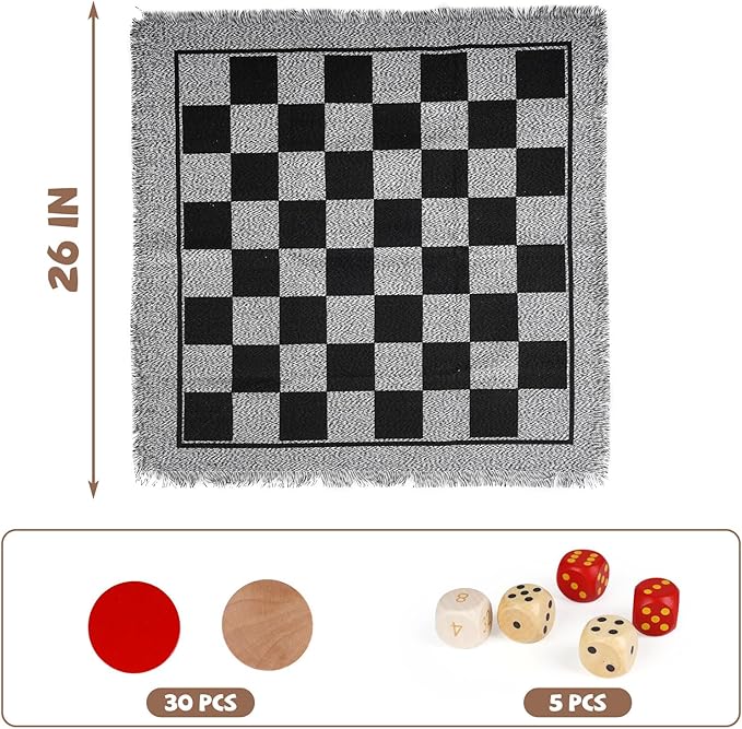 2-in-1 Vintage Giant Checkers and Backgammon Game Set– 26" Outdoor Yard Board Game with 30 Wooden Checkers & 5 Dice – Jumbo Backgammon Set Backyard Game for Family Lawn Games, Outdoor & Indoor Play