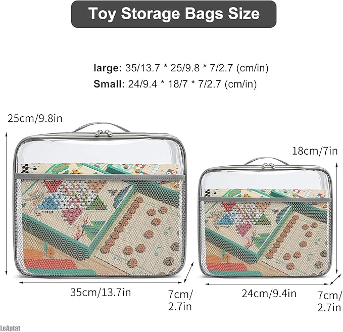 4 Pack Clear PVC Zippered Toy Storage Bags for Toy, Kids Toy, Building Blocks, Puzzle, Clay, Board Game Storage Organizer Travel Waterproof Small Bags With Name Tag Pocket (Gray, L & S)