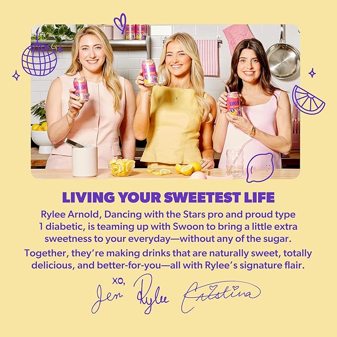 Swoon Pink Lemonade - Low Carb, Paleo-Friendly, Gluten-Free Keto Drink - Sugar Free Strawberry Lemonade Made with 100% Lemon Juice Concentrate & Sweetened by Monk Fruit, 12 Fl oz (Pack of 12)