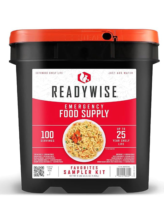 ReadyWise Entrée Bucket - 100 Servings, Emergency Food Supply, Survival Kit, Protein Meals, Dehydrated & Freeze Dried Prepper Food for Camping Essentials Supplies, up to 25 Year Shelf Stable Life