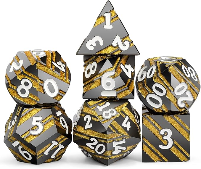 Stripe Metal DND Dice Set,DNDND Metallic D&D Dice with Gift Case for Dungeons and Dragons D&D (Gold Stripes)