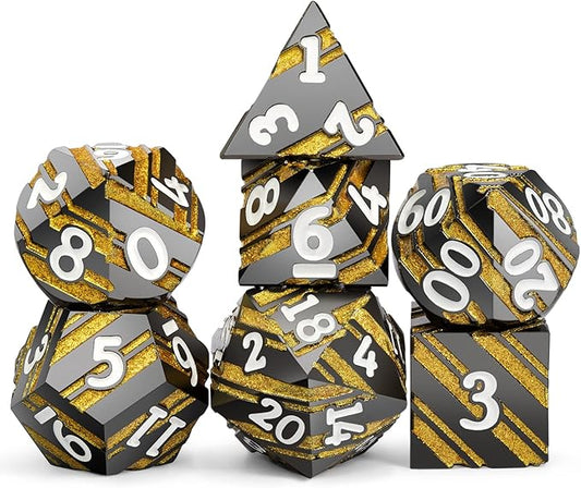 Stripe Metal DND Dice Set,DNDND Metallic D&D Dice with Gift Case for Dungeons and Dragons D&D (Gold Stripes)