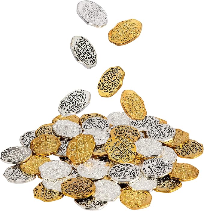 Hicarer 60 Pieces Metal Pirate Coins Spanish Doubloon Replicas Pirate Coin Treasure Coin for Party Favor Decorations (Color Set 1,60 Pieces)