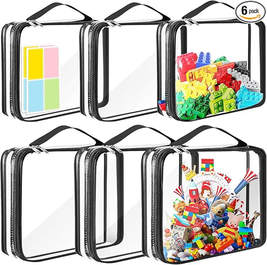 AOBOPLE 6 Packs Toy Storage Bags with Zipper,2 Size Clear Toy Organizer Bags,Waterproof Lego Organizers and Storage,Toy Bags for Board Games,Building Blocks,Puzzles,Kids Books